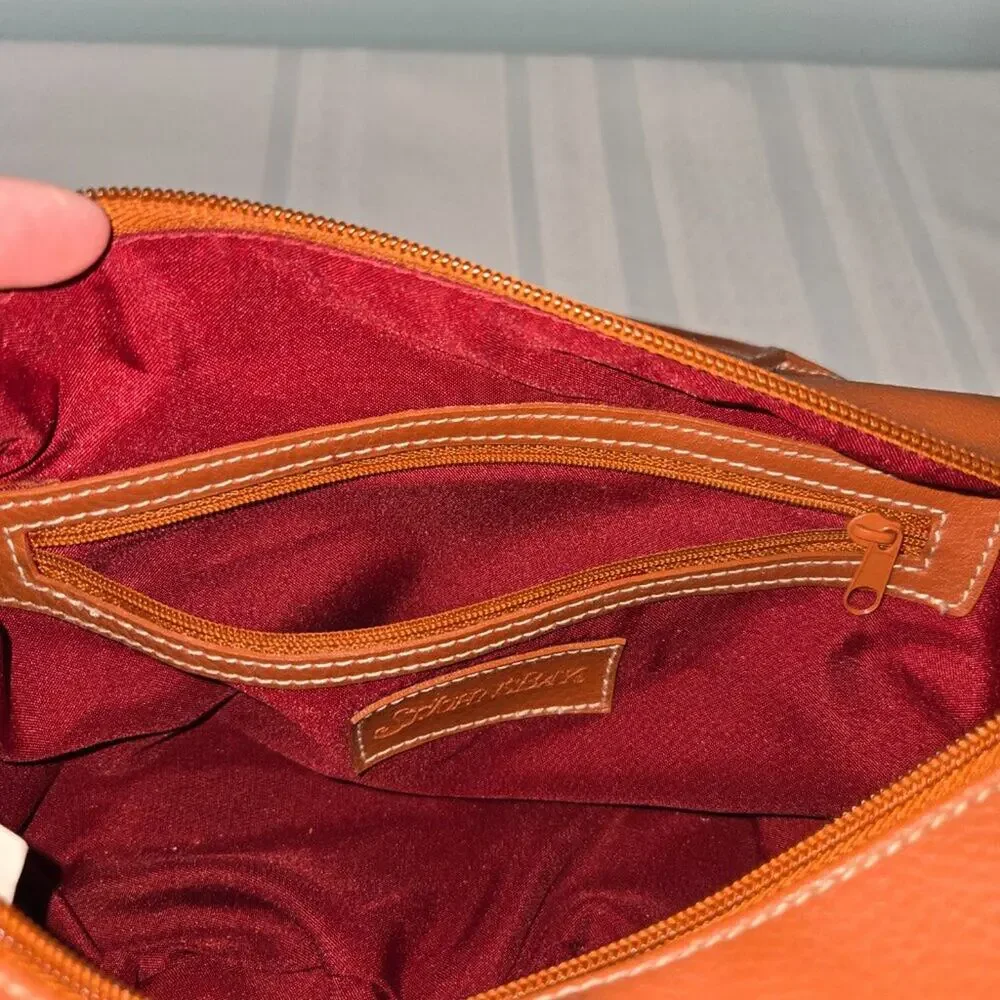 St Johns Bay Faux Leather Double Strap Burnt Orange Rust Satchel Purse Bag NEW